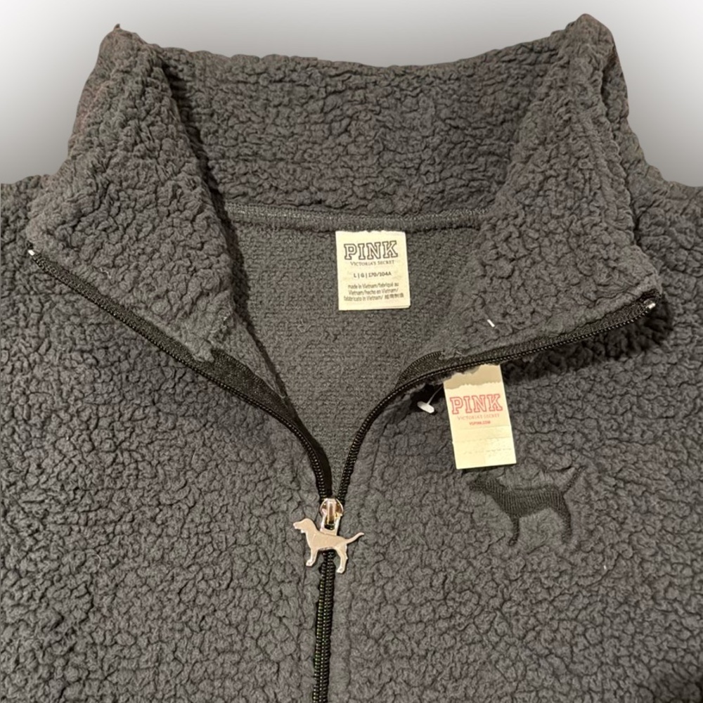 Victoria's Secret PINK Sherpa Sleeveless Vest Gray Large New Limited Edition Y2K - Picture 4 of 6